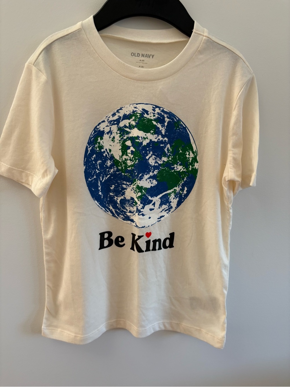 Old Navy Cream Tee with Blue & Green Earth 'Be Kind' Graphic